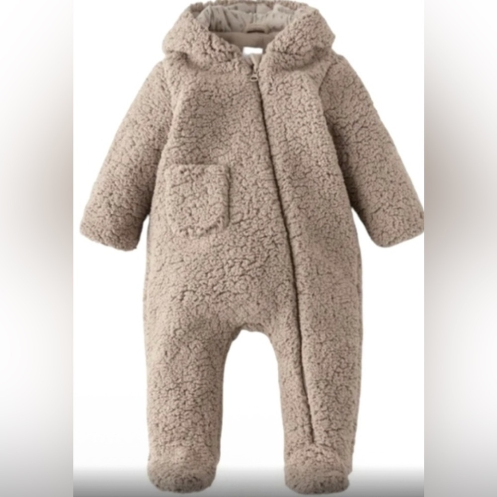 Zara one piece teddy wrather zip up suit 3-6 months brown bear